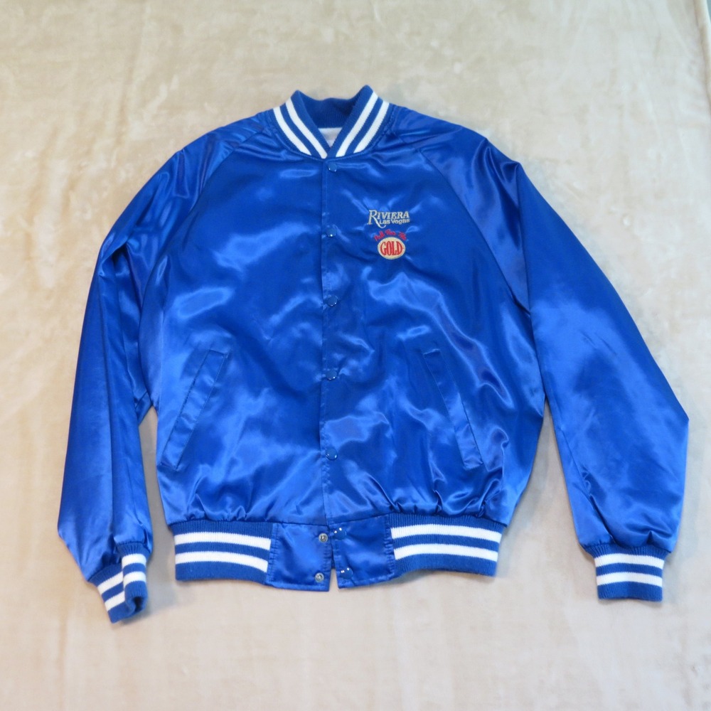 Vintage Active Generation Riviera Las Vegas Satin Varsity Jacket Blue Mens XL